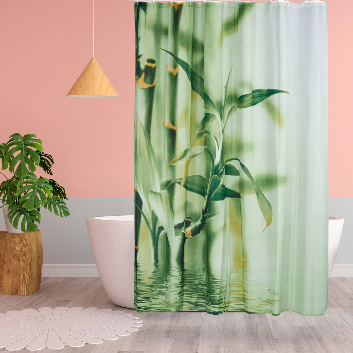 Relaxdays Duschvorhang Polyester Grün Blickdicht Wasserabweisend 200 cm x 180 cm x 4 cm_3