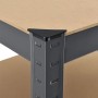 Detailaufnahme: Graues Juskys Eckregal mit verzinktem Metallrahmen und MDF-Böden.
