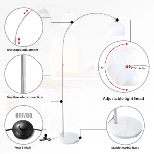 CCLIFE LED E27 Stehlampe Stehleuchte Bogenlampe Höhenverstellbar 145-220cm Weiß