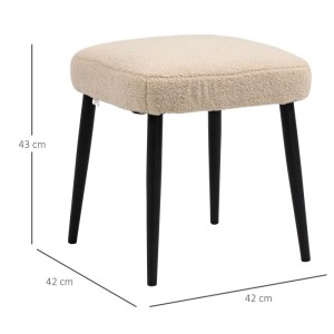 Beiger HOMCOM Fußhocker mit weicher Kaschmir-Optik Polsterung und schwarzen Stahlbeinen, 42x42x47 cm.