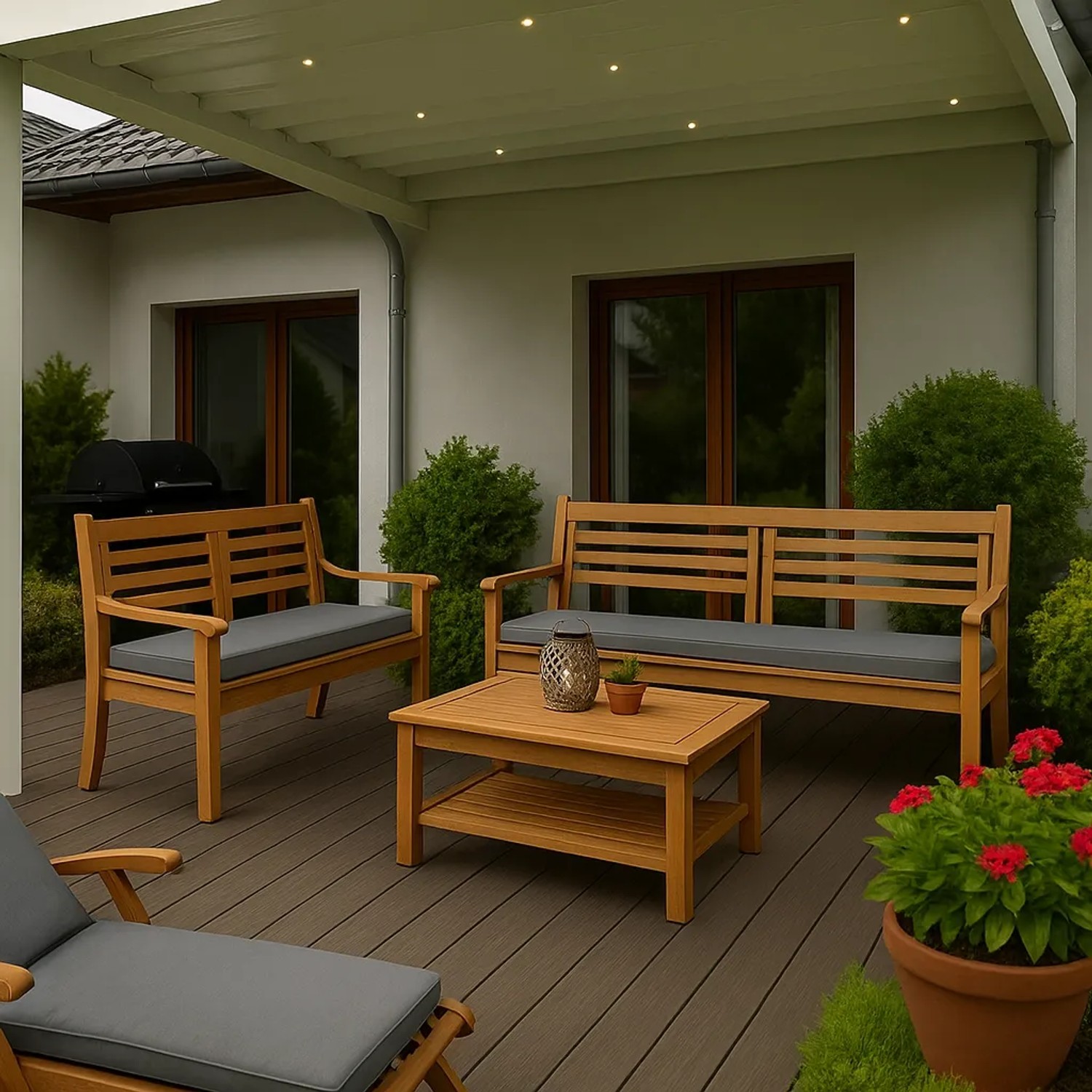 Graues Setgarden Medio Kissen (100x60) für 2-Sitzer Gartenbank.