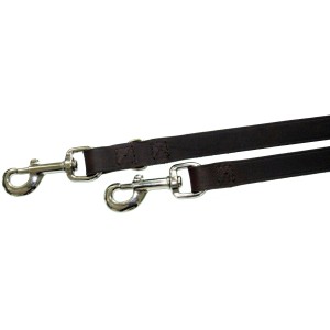 Braune Heim Hunde-Vorführleine aus Softleder, 20 mm breit und 240 cm lang, mit silberfarbenen Karabinern.