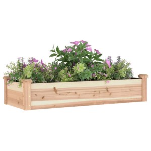 vidaXL Hochbeet aus hellem Tannenholz, 120x45x25 cm, mit grünen Pflanzen und rosa Blüten. Ideal für Garten.