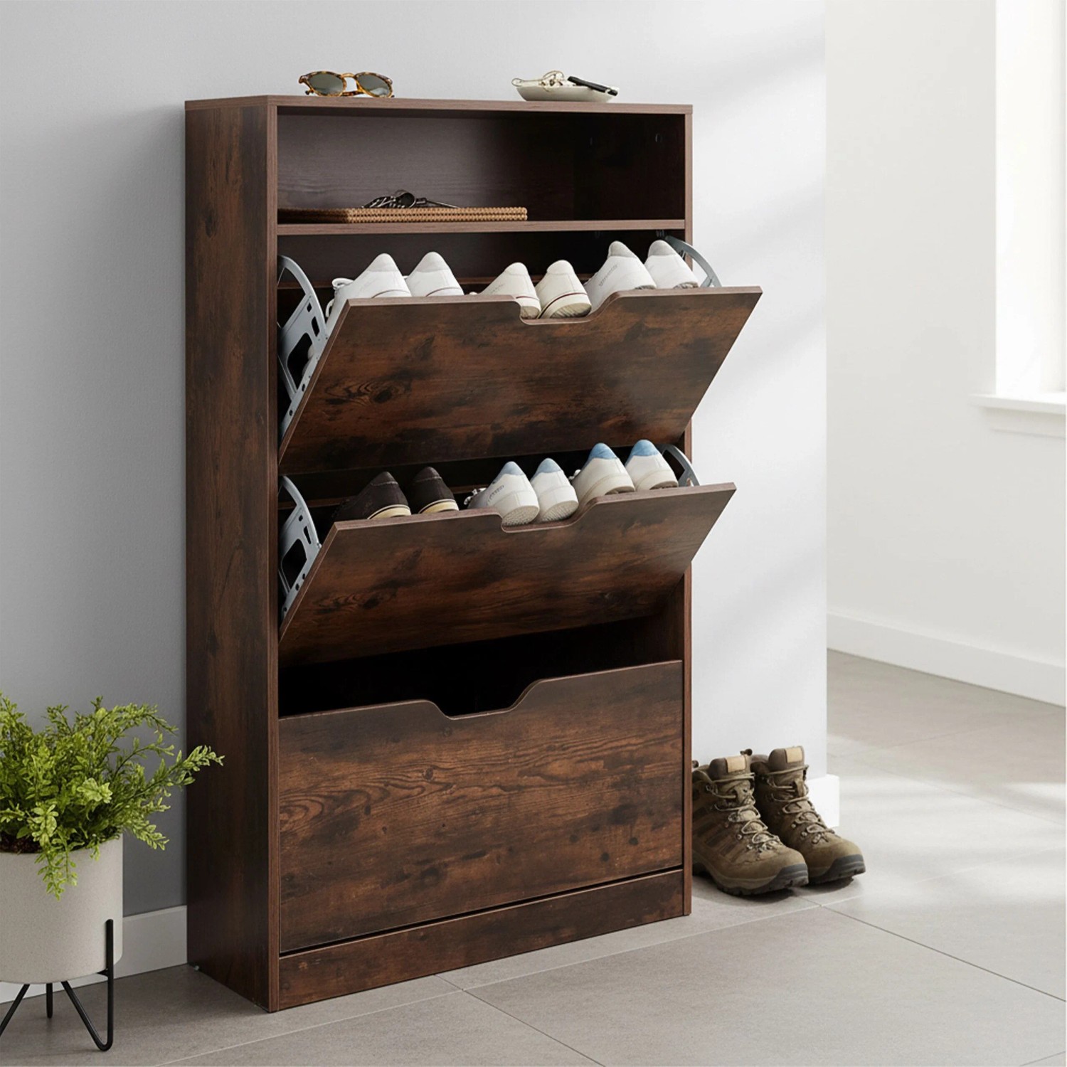 Relaxdays Schuhkipper Holzwerkstoff Industrial Offenes Fach 140 cm x 80 cm x 24 cm_3