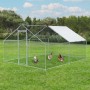 Juskys Freilaufgehege 3x4x2m mit Hühnern und Regenschutzplane im Garten.