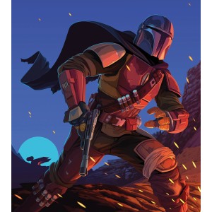 Komar Vlies Fototapete Star Wars Mandalorian Big Ambush, Motiv Mandalorianer mit Waffe.