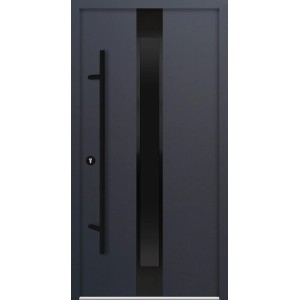 Anthrazitfarbene FM Türen AS68 Haustür mit Edelstahlgriff und Glaseinsatz