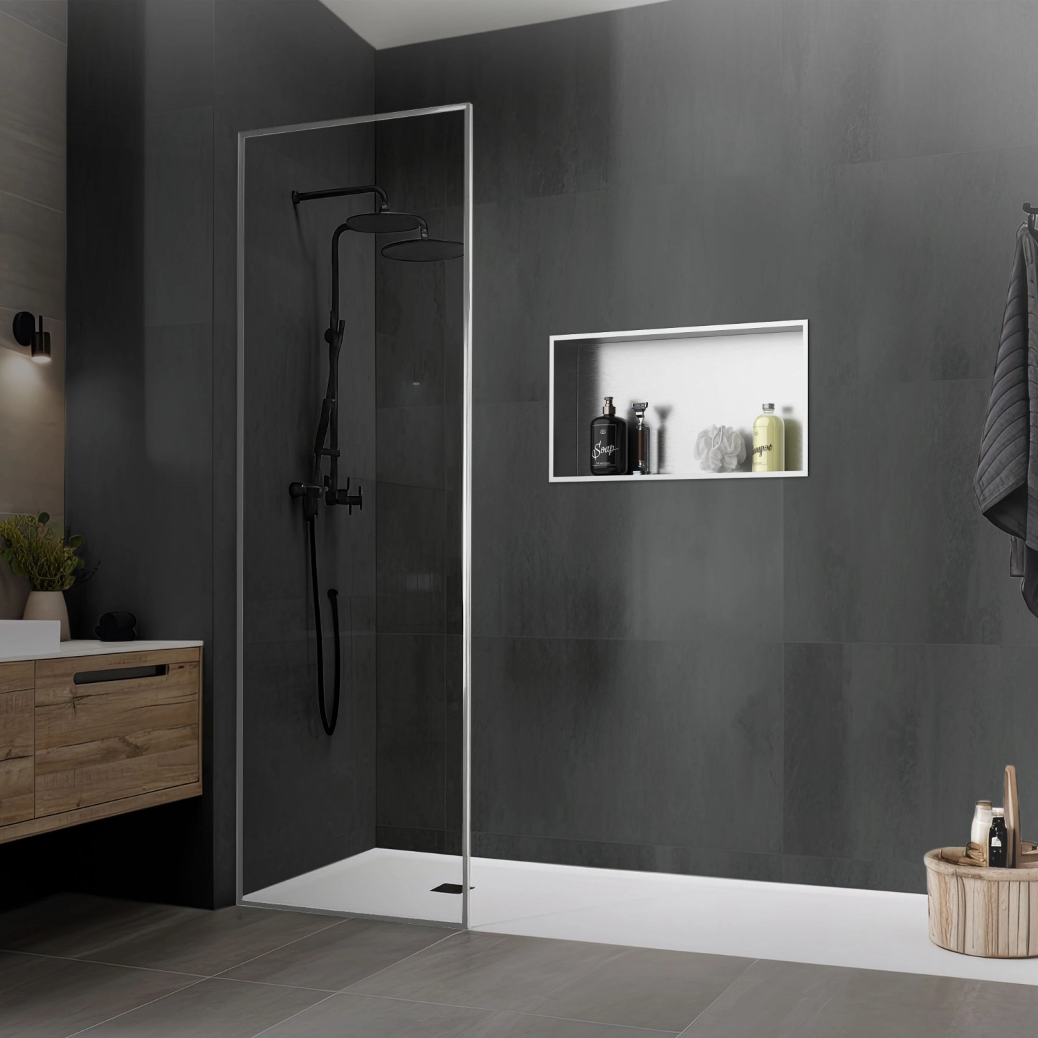 LuxeBath Wandnische Edelstahl Silber, 60x30x10 cm, Einbauregal für Duschzubehör.