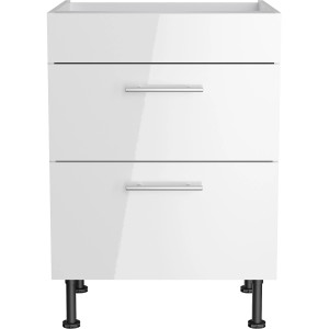 Optifit Unterschrank Rurik986 für Kochfeld, 60 cm, weiß, mit 2 Auszügen und Edelstahlgriffen.