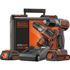 Black+Decker Akku-Bohrschrauber ASD18KB Set mit 2 Akkus, Ladegerät und Koffer.