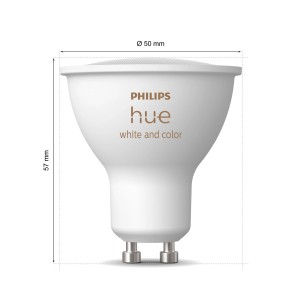 Philips Hue GU10 LED-Spot, 4,2W, dimmbar, Farbe einstellbar.