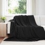 Schwarze vidaXL Wohndecke (6er-Set) aus Fleece, 240x220 cm, auf einem Sofa drapiert.