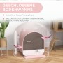 Rosa PawHut Katzentoilette mit Deckel und Schmutzfangmatte.