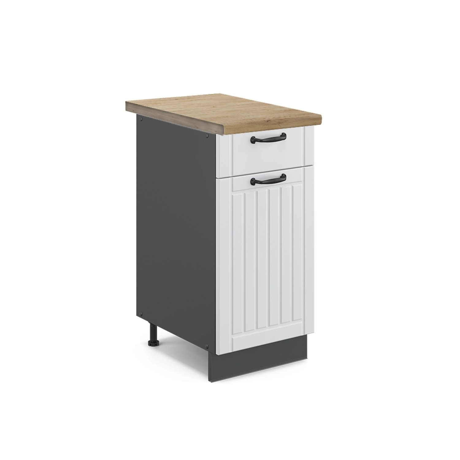 Vicco Küchenunterschrank Fame-Line Weiß Landhaus/Anthrazit 40 cm AP Eiche