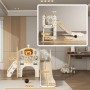 AIYAPLAY Kinderrutsche 7-in-1 Spielset aus cremeweißem Kunststoff mit Rutsche, Basketballkorb, Teleskop und Krabbeltunnel.