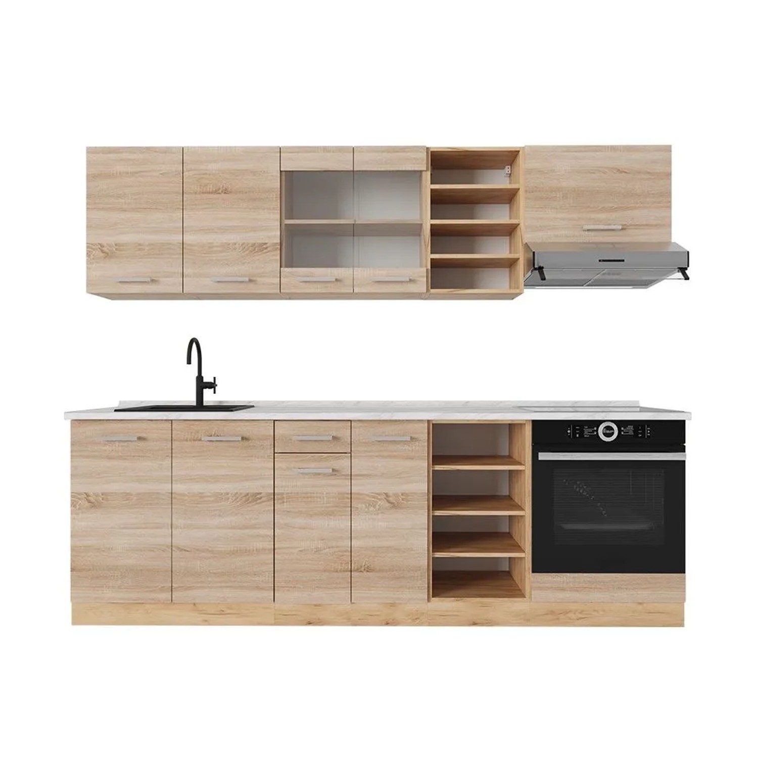 Vicco R-Line Küchenzeile Sonoma Goldkraft Eiche 240 cm AP Marmor ohne E-Geräte