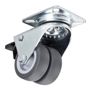 SOTECH Doppel Lenkrolle Ø50 mm mit Bremse, grau, Metallgehäuse. Robuste Möbelrolle für Hartböden, Teppich & Rasen.