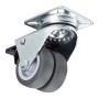 SOTECH Doppel Lenkrolle Ø50 mm mit Bremse, grau, Metallgehäuse. Robuste Möbelrolle für Hartböden, Teppich & Rasen.