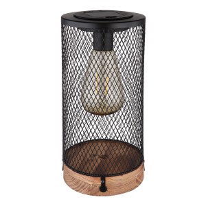Globo Solarleuchte aus Holz und Metall, 25,5 cm, Natur, für den Außenbereich.