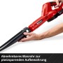 Einhell Akku-Laubbläser GC-CL 18 Li E Kit mit Akku und Ladegerät in roter Farbe.