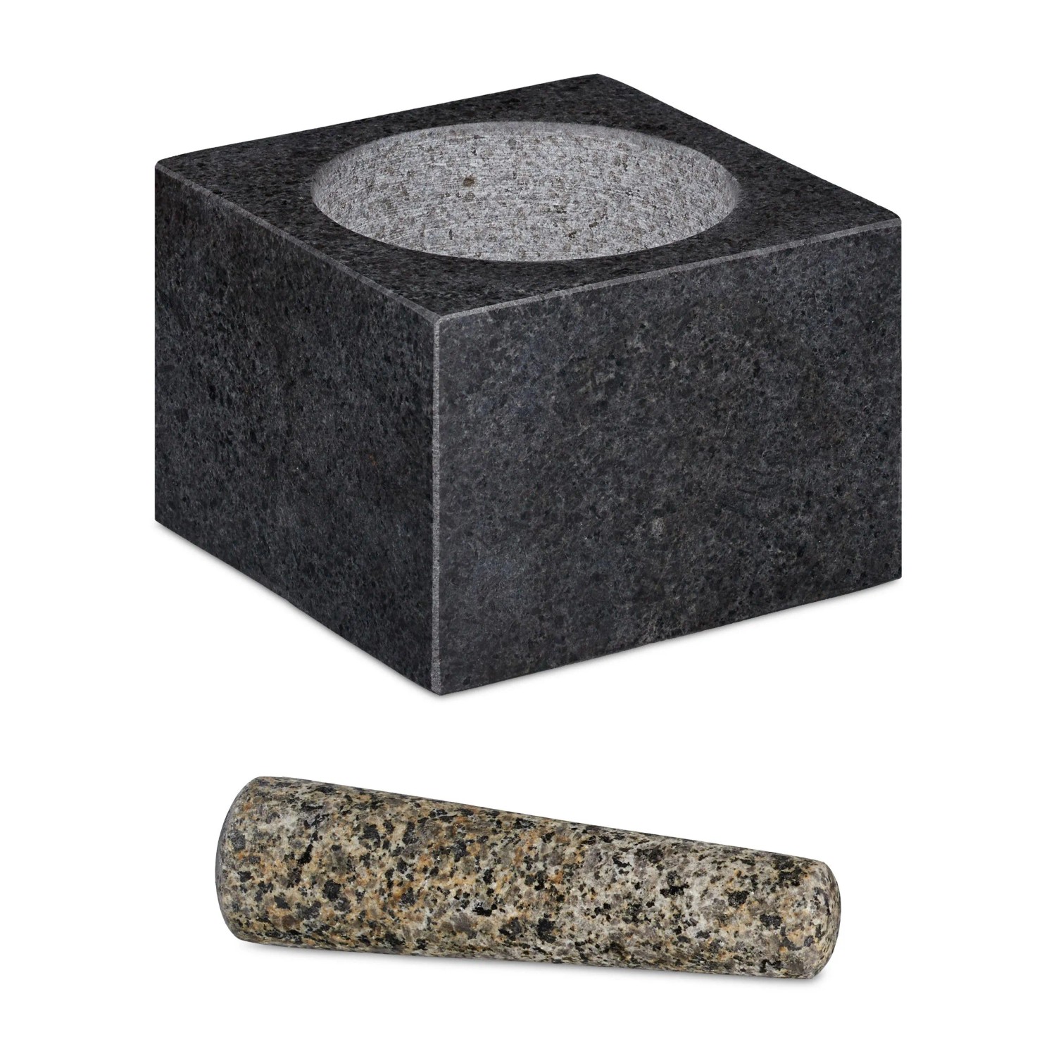 Relaxdays Mörser mit Stößel Granit Dunkelgrau Eckig 10,5 cm x 14,5 cm x 14,5 cm 4,7 kg
