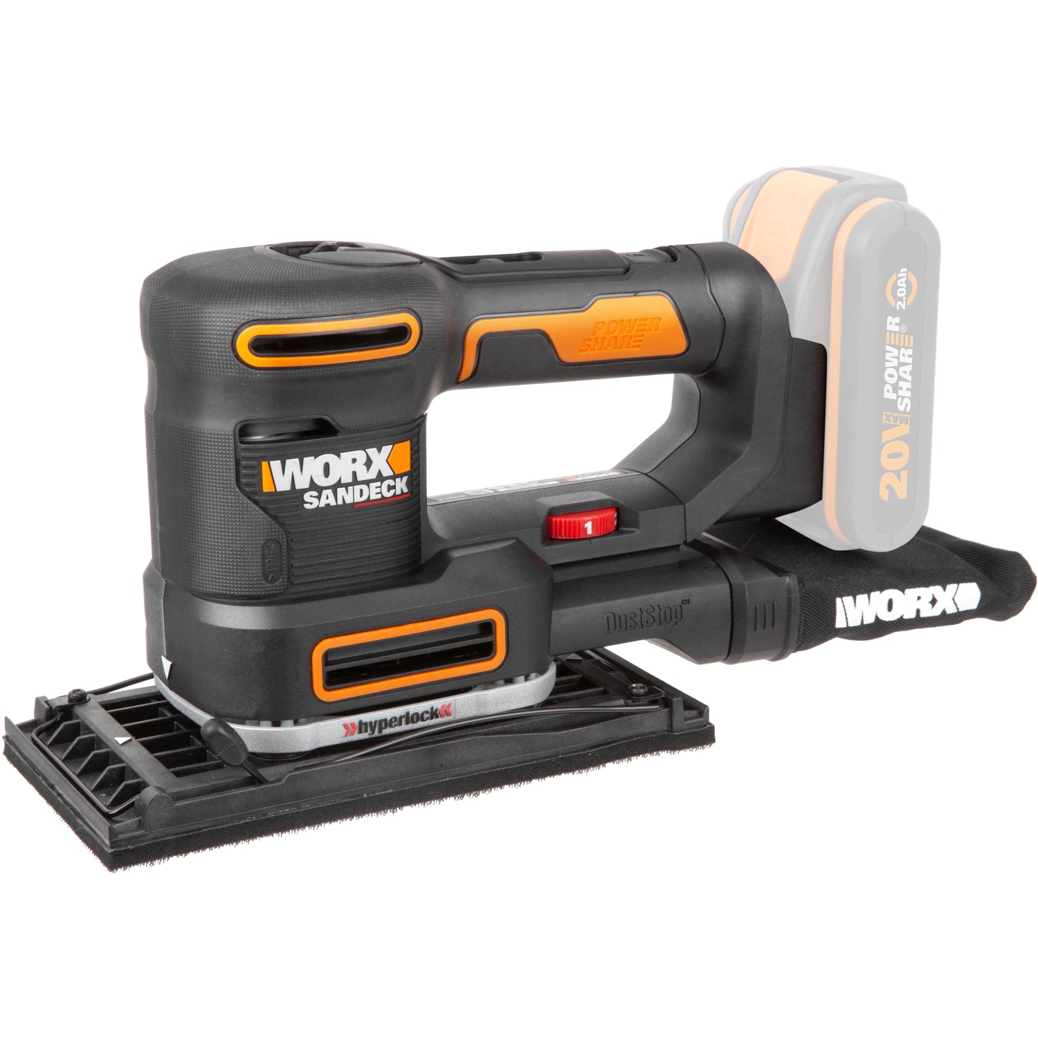 Worx 20V Akku-Multifunktionsschleifer WX820.9 Solo, Multitool mit Staubbeutel und Akku.