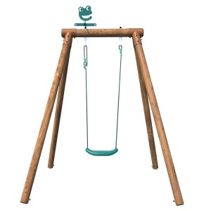 Soulet Holzschaukel Hanna mit grünem Sitz und Frosch-Dekoration für Kinder.