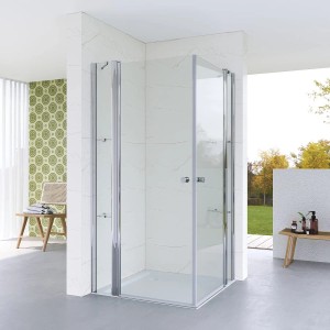 Aquabatos 90 x 95 cm Duschkabine Rechteck Duschabtrennung Dusche Pendeltür mit Eckregale Rahmenlose Eckdusche Duschwand Höhe 187 cm 20 cm Festteil