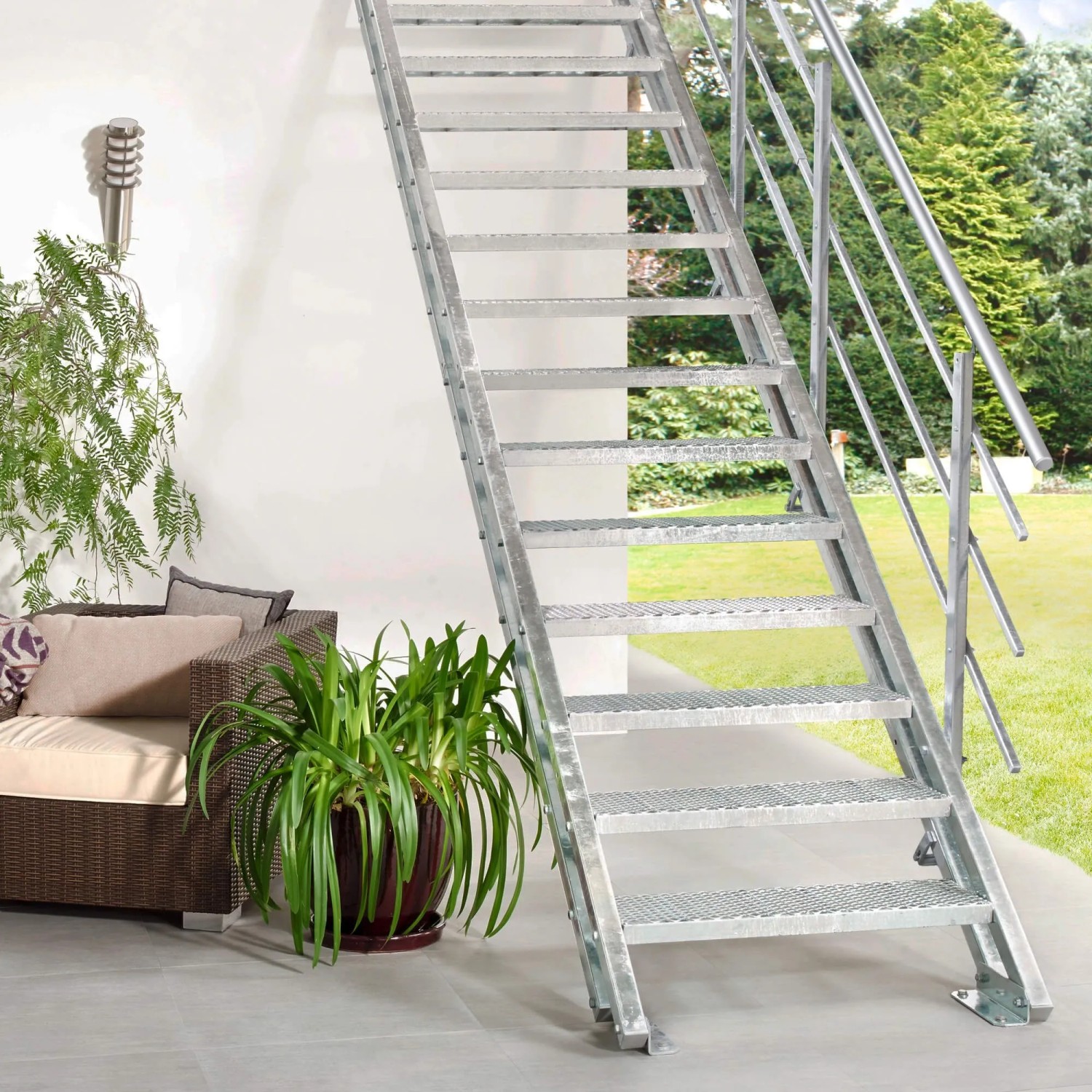 Treppen Intercon Außentreppe Hollywood Streckgitter Stufenbreite 80 cm Mit 13 Stufen Einseitiges Geländer
