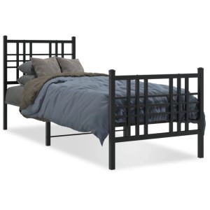 Schwarzes Metall Bettgestell (75x190 cm) mit Kopf- und Fußteil für Schlafzimmer.