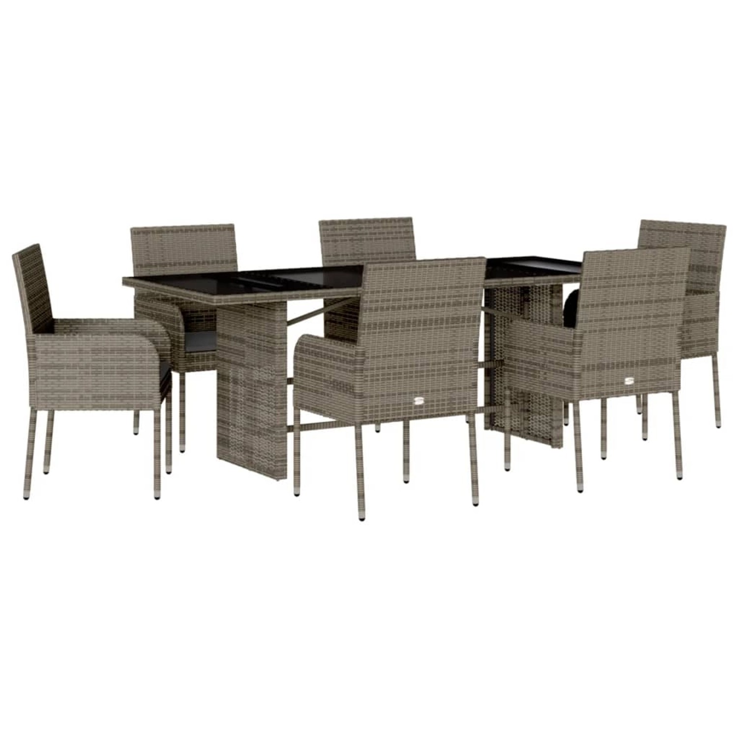 vidaXL 7-Tlg Garten-Essgruppe mit Kissen Grau Poly Rattan 3213508 günstig online kaufen