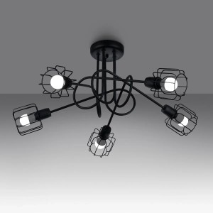 Schwarzer Sollux Lighting Kronleuchter Beluci 5S mit fünf Leuchten im Industrial Design.