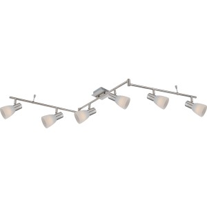 Nickel-farbiger LED-Spot Parry I mit 6 Strahlern für Küche, Flur oder Wohnraum.