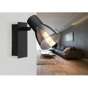 Schwarzer Globo Strahler Claude mit Rauchglas, 1-flammig, für moderne Akzente.