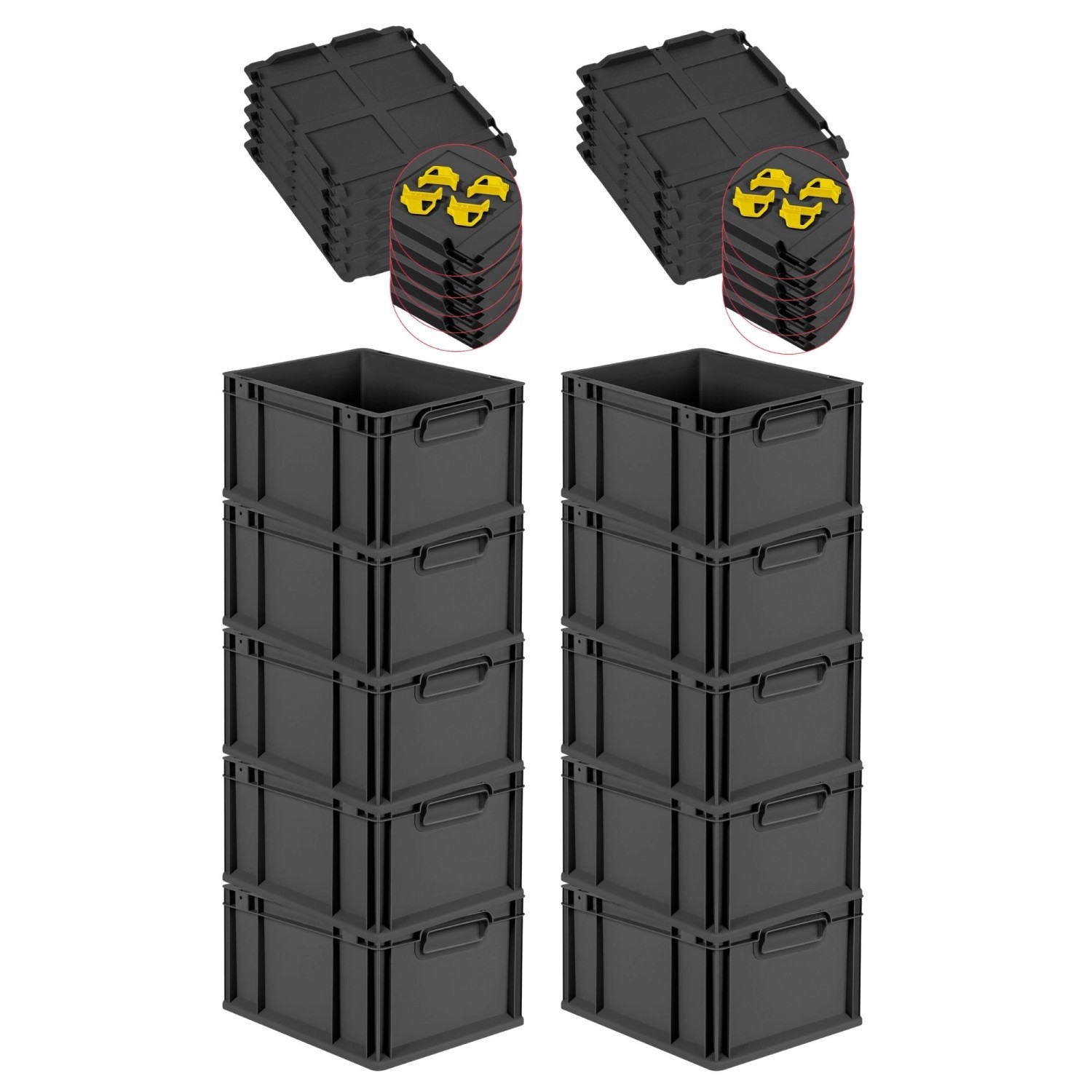 PROREGAL SparSet 10x Eurobox Nextgen Grip Mit Auflagedeckel Und Gelben Vers günstig online kaufen
