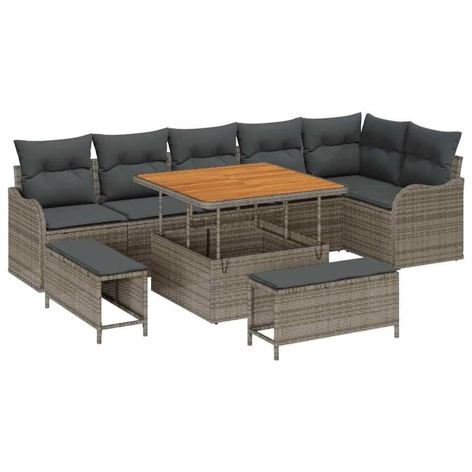 vidaXL Garten-Sofa-Set mit Kissen mit Speicher 9-Tlg Grau 3364228