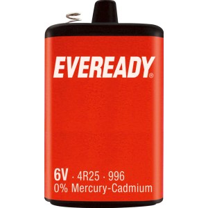 Eveready 4R25 6V Batterie, rot, für Alarmanlagen und Blinklampen.
