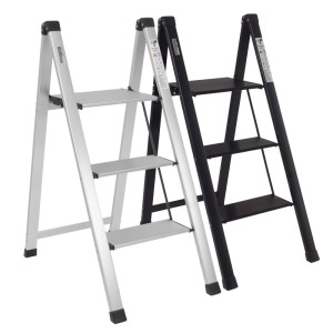 TRUTZHOLM Alu Trittleiter 3 Stufig Klappbar 150kg Anti Rutsch Trittflächen TÜV GS Silber