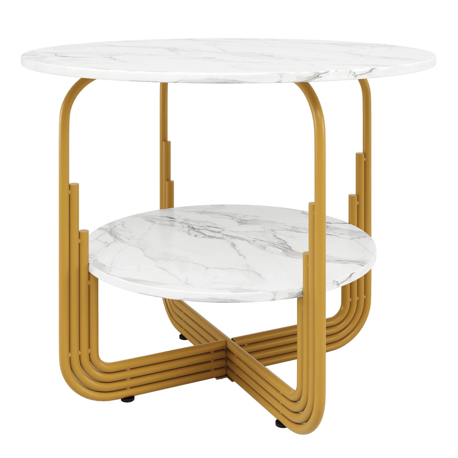 Merax Runder Esstisch 80x80x76cm  MDF Marmoroptik  Ablage  4 Personen