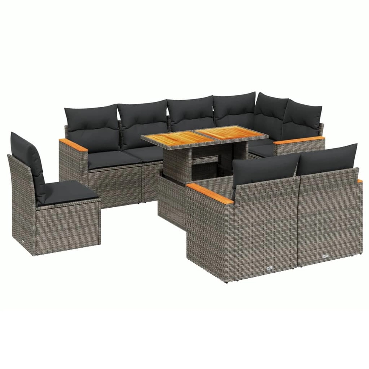vidaXL 9-Tlg Garten-Sofagarnitur mit Kissen Grau Poly Rattan 3273174 günstig online kaufen