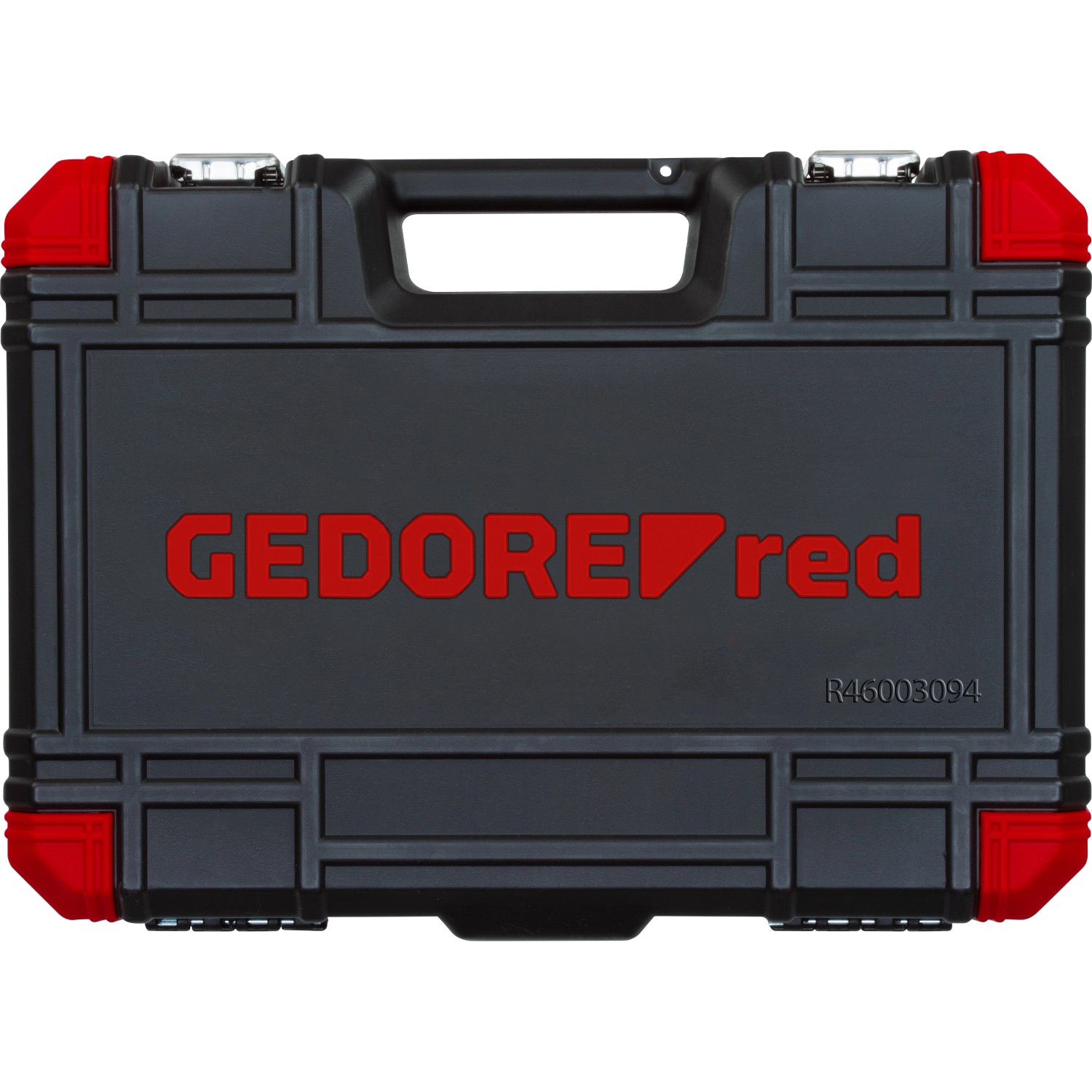 Gedore Steckschlüssel-Satz, 94-teilig, im schwarzen Werkzeugkoffer mit rotem Logo und roten Ecken.