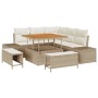 Beiges 8-teiliges vidaXL Garten-Sofa-Set aus Poly Rattan mit Tisch und Stauraum.