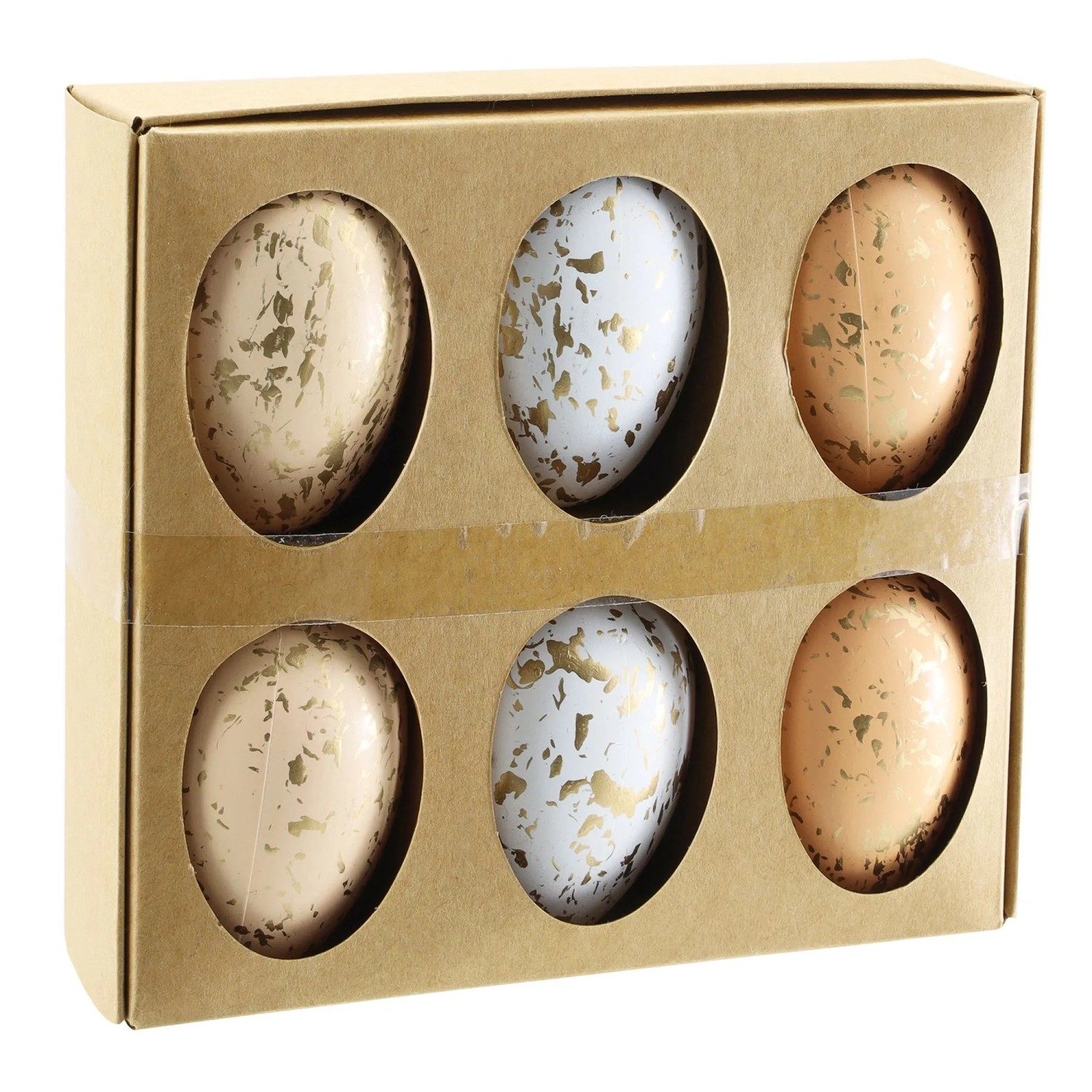 Osterdeko Eier-Set, 6 gesprenkelte Eier in Braun und Weiß zum Aufhängen, 6 cm.