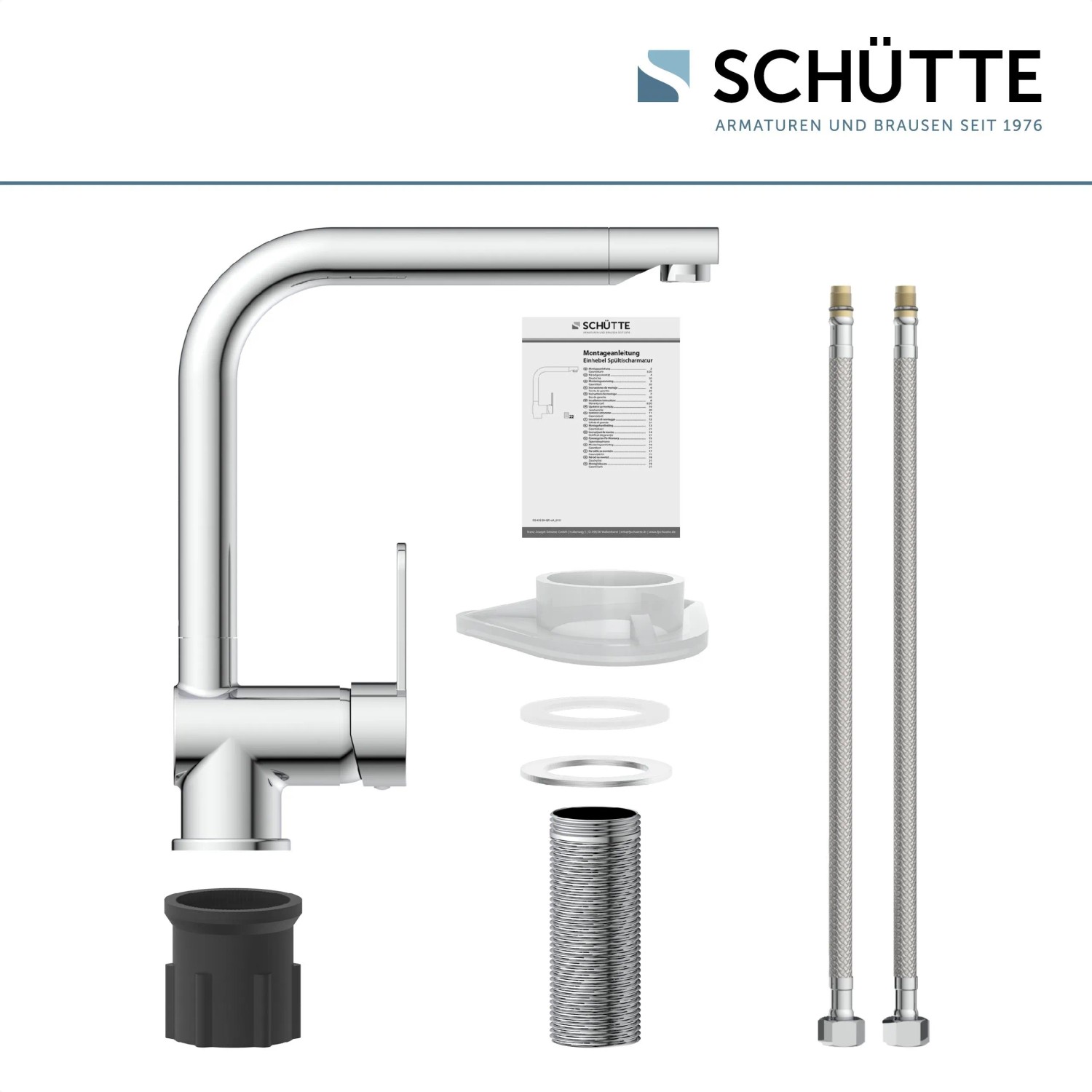 Schütte Küchenarmatur Rio Chrom, Einhebelmischer mit Zubehör und Montageanleitung.