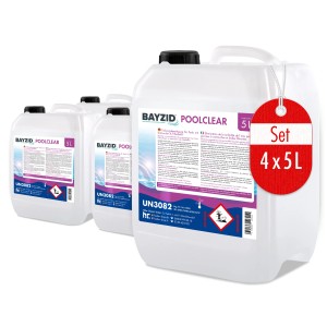 Set: 4 Kanister Bayzid Poolclear Trübungsbeseitigung 5l für Kartuschen & Filterballs.