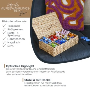 HMF 37290-33CM Teebox Teebeutel Geflochten Wasserhyazinthe Tee Aufbewahrungsbox 8 Großen Fächern 33 x 21 x 10 cm