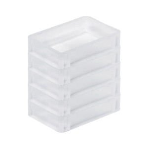 Stapel aus 5 transparenten Eurobehältern BasicLine, ideal zur Aufbewahrung und zum Transport.