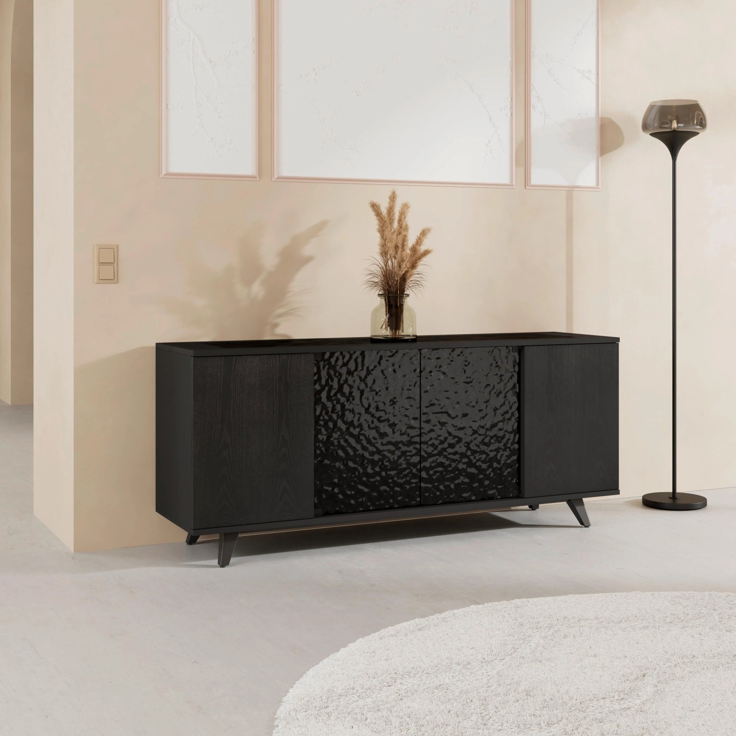 Bessagi Home Sideboard Zelia Holz/Glas Schwarz