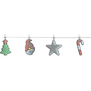 LED-Lichterkette mit Weihnachtsbaum, Wichtel, Stern und Zuckerstange, mehrfarbig, 6,5 m.