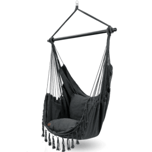 DELUKE Hängesessel Indoor ohne Gestell MELA Mit Kuscheldecke Bücherfach Hängestuhl mit Kissen Hängeschaukel Outdoor bis 120kg Anthrazit